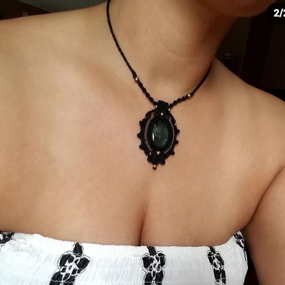 Handmade macramé adjustable Labradorite necklace